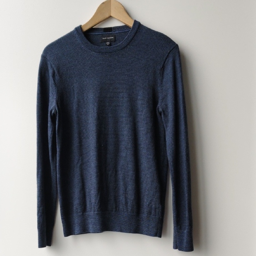 Club Monaco 100% Wool Fine Knit Striped Crewneck Sweater